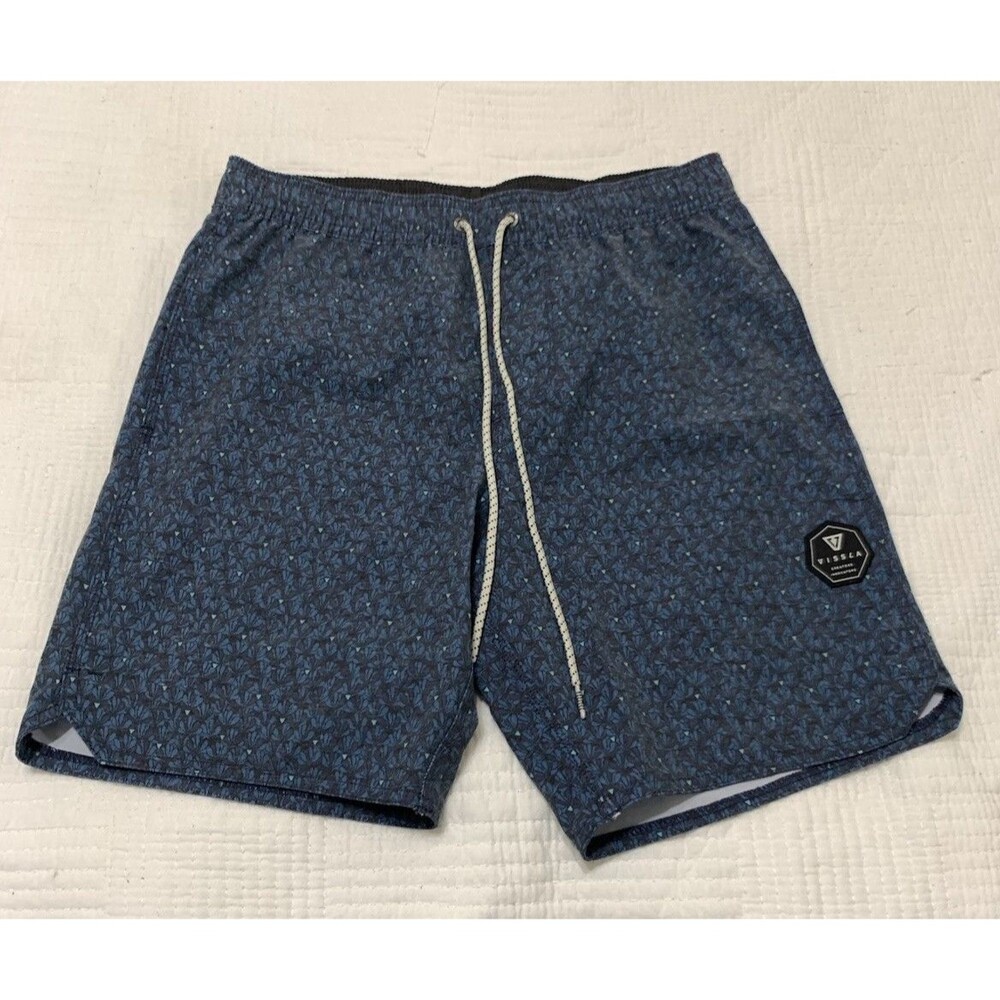 Vissla Swim Shorts Mens Small Blue Floral Elastic Waist Surf Trunks Beach Board